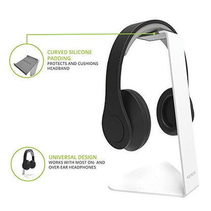 Kanto H1 Universal Headphone Stand - White - Solid Steel Construction - Curved Silicone Resting Surface - color: White, style: H1 Universal