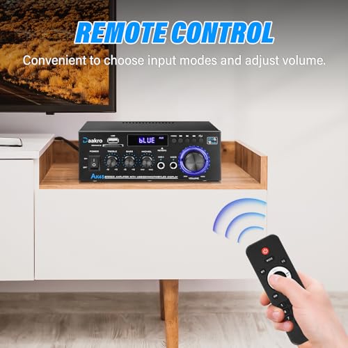 Daakro AK45 Stereo Audio Amplifier,300W Home 2 Channel Wireless Bluetooth 5.0 Power Amplifier System, Home Amplifiers FM Radio, USB, SD Card, with Remote Control Home Theater Audio Stereo System | 2 Channel Power Amplifier System, Home Amplifiers FM Radio