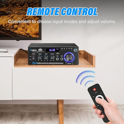Daakro AK45 Stereo Audio Amplifier,300W Home 2 Channel Wireless Bluetooth 5.0 Power Amplifier System, Home Amplifiers FM Radio, USB, SD Card, with Remote Control Home Theater Audio Stereo System | 2 Channel Power Amplifier System, Home Amplifiers FM Radio