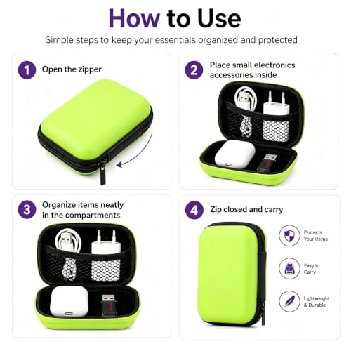 Headphone Case Hard Edge Zipper Bag Compact Portable Headset Storage Bag for Wireless,Headphones Earbuds Cables Charging Cable Travel Waterproof Commuting Home - color: Green