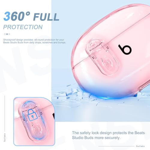 for Beats Studio Buds/Studio Buds Plus Case Cover with Lock, Clear Pink | Protective Cover for New Beats Studio Buds + Wireless Earbuds Case with Keychain & Cleaner Kit (2021/2023) - color: Clear Pink+P