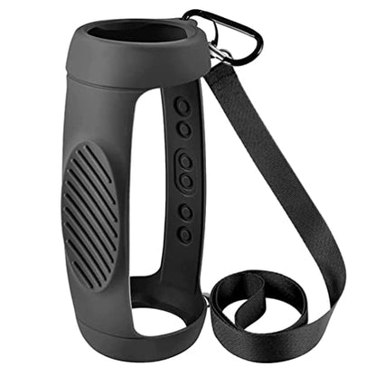 JB charge 5 Bluetooth Speaker Silicone protecitve Case protable, JB charge 5 Travel Carrying Case with Shoulder Strap and Carabiner (Black) - color: Black