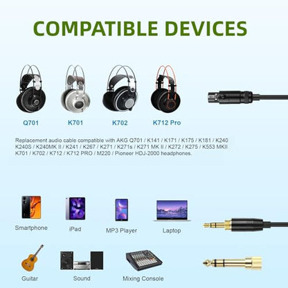 Replacement Coiled Audio Cord MINI XLR 3 Pin to 3.5 & 6.35mm Wire Compatible with AKG K712 K701 K702 K271 K272 K275 K240 K241 K267 K141 K171 K175 K181 M220 and Pioneer HDJ-2000 Headphones (5~10ft)