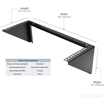 StarTech 4U Vertical Wall-Mount Rack Bracket, 19in, 125lb, TAA (RK419WALLV) | Open-frame L-shaped bracket for network and data equipment, Low-profile, EIA-310, 56.7kg, Any depth - size: 4U