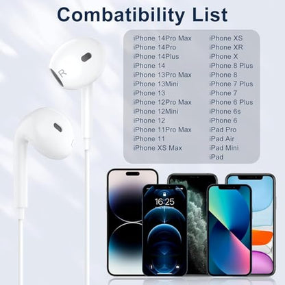 2 Packs-Wired Headphones Earbuds for iPhone 14/13/12/11/XR/XS/X/SE/Pro Max | with Reduction Built-in Microphone & Volume Control Earphones Compatible with iPhone 14/13/12/11/XR/XS/X/8/7/SE/Pro/Pro Max