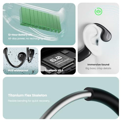 Open Ear Bone Conduction Headphones, for Running,Walking,Cycling,Gym | Bluetooth V6.0 Bone Conduction Earbuds with Mic 12Hrs Playtime,Wireless IPX5 Waterproof Sport Headphone
