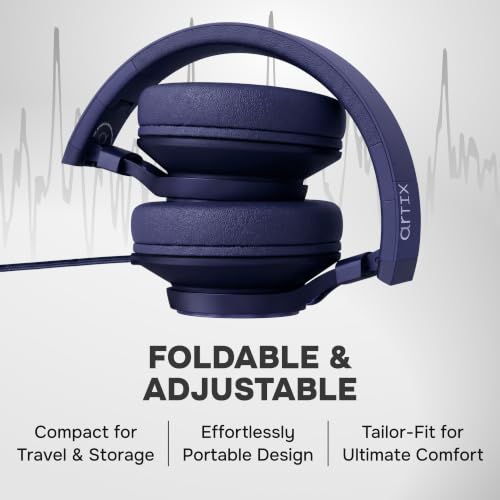 ARTIX Over Ear Headphones Wired with Mic, Corded Head Phones (3.5mm Jack) - color: Midnight Blue