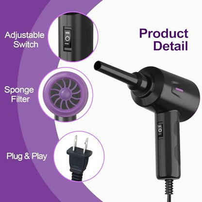 Air Duster - Compressed Air - 5.74 oz High Power Cleaning for Computer - PC - 2 Gear Air Blower (Black Purple) - color: Black Purple