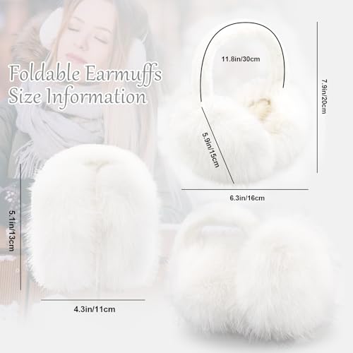 Earmuffs for Women Girls Faux Fur Fuzzy Headband Foldable Ear Covers Cold Weather Accessory - color: White