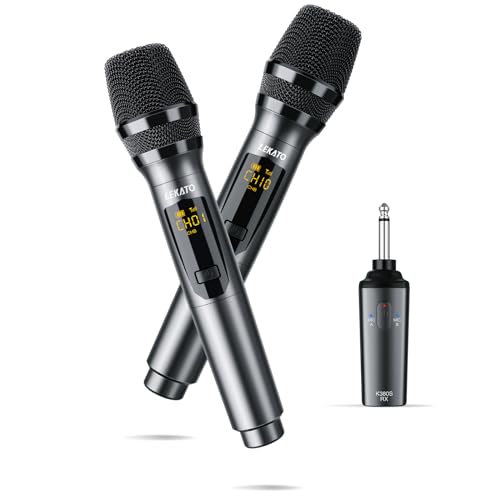 LEKATO Wireless Microphone Rechargeable Wireless Microphones with Receiver Dual Handheld Microphone System Dynamic MIC for Singing, Speech, Wedding, Church,Speaker, PA System(K380S) | Rechargeable dynamic microphones for singing, speech, weddings, churche