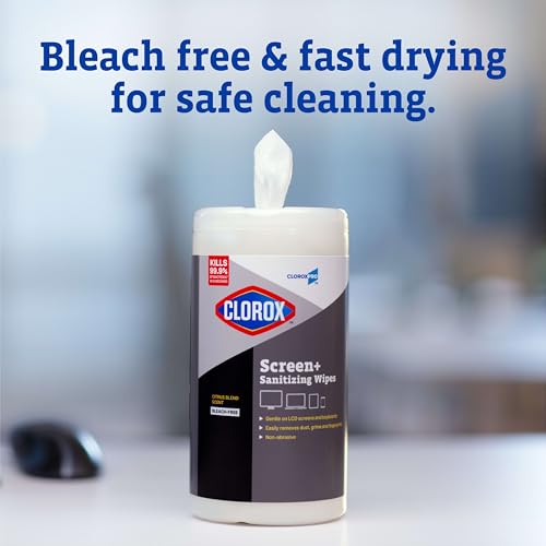 CloroxPro Clorox Screen+ Sanitizing Wipes, Disinfecting Wipes for Electronics, Gentle on Phones, Tablets, LCD Screens, Laptops and Sensitive Surfaces, Citrus Blend Scent, 1 Canister, 75 Wipes - size: 75 Count (Pack of 3)