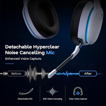 AOC 2.4GHz Wireless Gaming Headset for PS5, PS4, PC, Switch, 45Hr, White | Bluetooth 6.0 Gaming Headphones with Noise Canceling Mic, 7.1 Virtual Surround, Great for Fortnite & Call of Duty/FPS Gamers - color: White