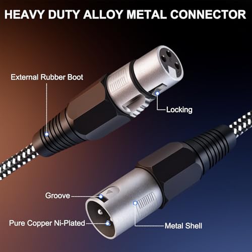XLR Cable 10 FT/5 Pack, Microphone Cable 3 Pin Nylong Braided Balanced XLR Male to Female Heavy Duty Mic Patch Cords (Pure Copper Conductors) - size: 10FT