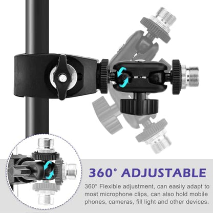 Mic Crab Clamp, Microphone Mount with Double Ball Head Adjustment 1/4" to 5/8" Copper Screw, Fits Most Mic Stand/Studio Recording/Drum Stand/Desktop Shelf(COLOR:black)