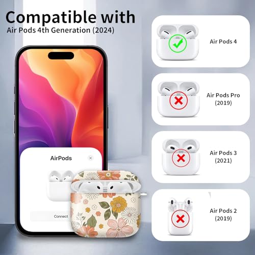 Cute Case Cover Compatible with AirPods 4th Generation 2024, Shockproof for Women & Girls with Cute Golden Round Buckle – Protective, Anti-Drop Design(Groovy Retro Boho Flower) - color: Groovy retro boho flower