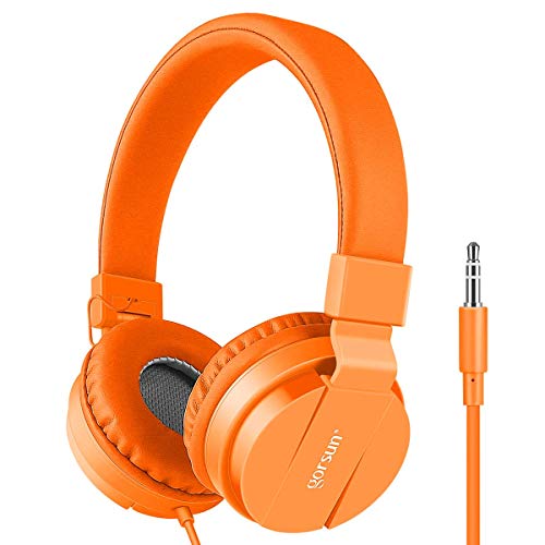 Kids Headphones, Lightweight Stereo Wired Toddler Headphones，Adjustable Headband Children's Headset for Smartphones Computer Pad Earphones(Orange) - color: Orange