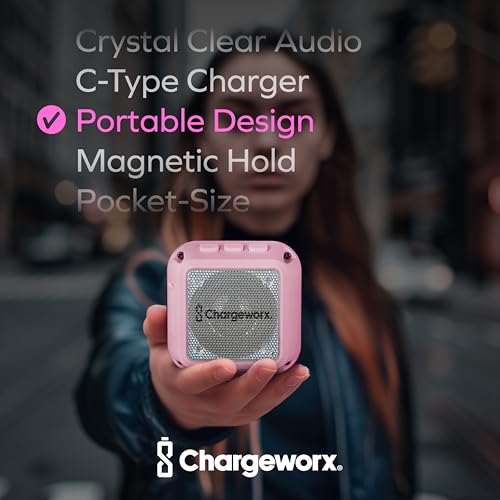 CHARGEWORX Magnetic Bluetooth Speaker and Phone Stand, Portable Mini Speaker, USB-C Rechargeable Wireless Device for High-Fidelity Audio, Compatible with MagSafe iPhone 16/15/14/13/12 Case, Pink - color: Pink
