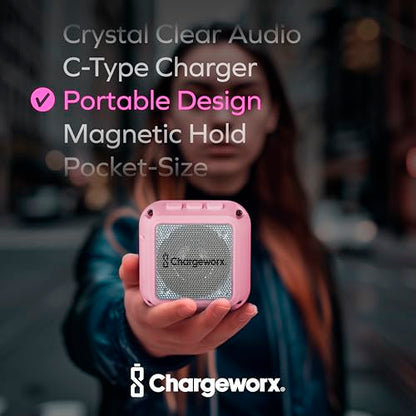 CHARGEWORX Magnetic Bluetooth Speaker and Phone Stand, Portable Mini Speaker, USB-C Rechargeable Wireless Device for High-Fidelity Audio, Compatible with MagSafe iPhone 16/15/14/13/12 Case, Pink - color: Pink