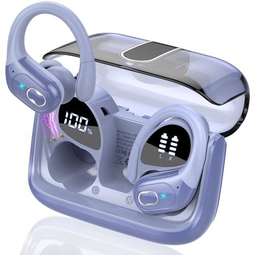 Aptkdoe Wireless Earbuds 75H Bluetooth 5.4 Sport Headphones with Earhooks | IPX7 Waterproof In-ear Buds Feature ENC Noise Cancelling Mic. Stereo Sound Device for Gym Running Workout, Purple Blue - color: Purple Blue