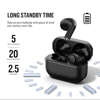 X25 Wireless Earbuds, Semi-in-Ear Bluetooth 5.3 Headphones | Super Bass Sound, Built-in Microphone, Hands-Free Call, 50H Standby Time, Auto Pairing, Compatible with iPhone & Android - color: Black