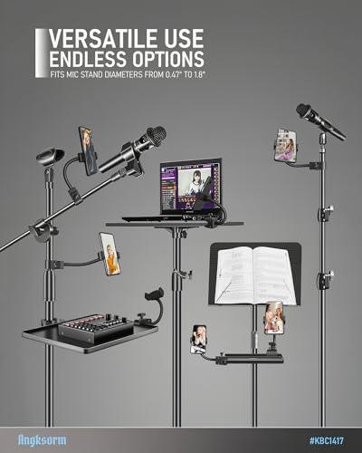 KBC1417 Phone Holder for Mic Stand, 9-Inch Gooseneck, Super Clamp | Mic Stand Phone Mount, Music Stand Phone Holder, Super Clamp Mount, 9-Inch Gooseneck, 0.47-1.8 Inch Pole Clamp - size: 9" with Clamp
