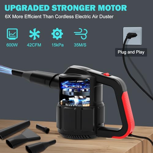 innhom 600W Electric Air Duster for Computers Air Duster for Keyboard Cleaner 42CFM Air Duster Compressed Air for PC Laptop Blinds Printer Dust Crumbs Replaces Compressed Air Can