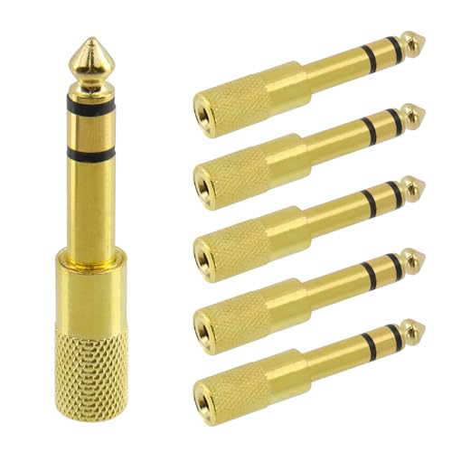 Quarter inch Adapter, Headphone Adapter 6.35 mm (1/4 Inch) Male to 3.5 mm (1/8 inch) Female Headphone Jack Plug, for Player, Headphone, Guitar Amplifier (6 Pack, Gold) - style: 6.35 mm (1/4 Inch) Male to 3.5 mm (1/8 inch) Female