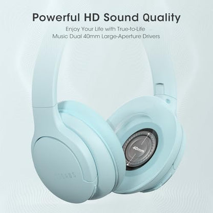 DOQAUS Bluetooth Headphones Over Ear, Headphones Wireless with 90H Playtime | 3 EQ Modes, Bluetooth 5.3 Wireless Headphones with Hifi Stereo Sound, ENC Mic, Foldable for Travel Work Study Phone PC, Blue - color: Light Blue