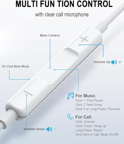 USB C Headphones for iPhone 17,16,15, 2 Pack Type C wired earphones Earbuds with Microphone & Remote Noise Cancelling in Ear Headset Control with iPhone 17,16,15 Air, iPad Pro, Pixel, Galaxy S24