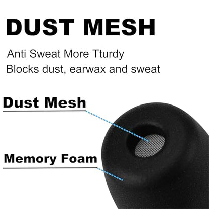 Memory Foam Replacement Earbud Tips for Sony WF-1000XM6 / WF-1000XM5 | Internal with Dust Mesh, Soft Foam Eartips with Portable Storage Box (4 Pairs, Black, XS/S/M/L)