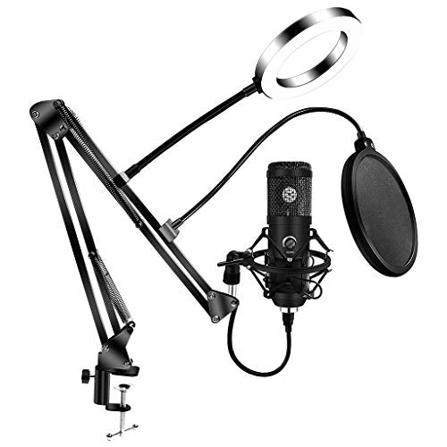E20 Condenser Computer Microphone with Light Studio Kit with Arm Stand for Gaming Video Record