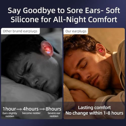 Noise Cancelling Ear Plugs Sleep 50dB NRR Side Sleep Small Ear | ultra soft silicone, reusable one-piece design, 4 sizes included, portable case - color: Red
