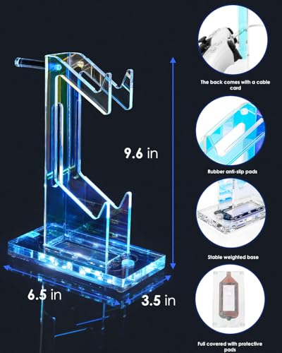 OAPRIRE Headset and Controller Stand with Lights, 2 Tier Acrylic Game Controller Holder, Controller and Headset Stand for Desktop,Universal Design Compatible with PS5/PS4/XBOX/SWITCH (Clear) - color: Clear, size: 2 Tier-Lights