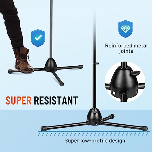 CAHAYA Mic Stand Heavy-Duty Super Resistent Tripod Boom Height Adjustable | Universal Microphone Arm Stand with 2 Mic Clips 3/8" to 5/8" Adapter for Most Mics for Singing Wedding Performance Podcast
