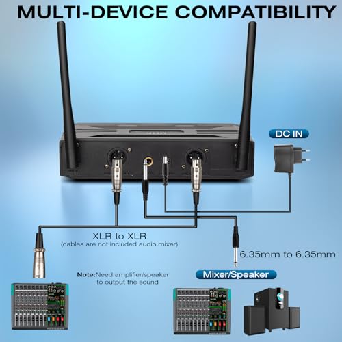 Depusheng Wireless Microphone System, VHF Fixed Dual Frequency Wireless Set with 2 Handheld Dynamic Transmitter Wireless Mic Set for Singing, Karaoke, Church, DJ,200ft Range - size: X2 PRO