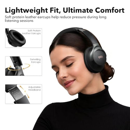 1Mii Hybrid Active Noise Cancelling Bluetooth Headphones with Hi-Res Audio | Over Ear Headphones Wireless Bluetooth 6.0, Low Latency Game Mode, Clear Calls, 100H Playtime, Comfortable for Travel, Office