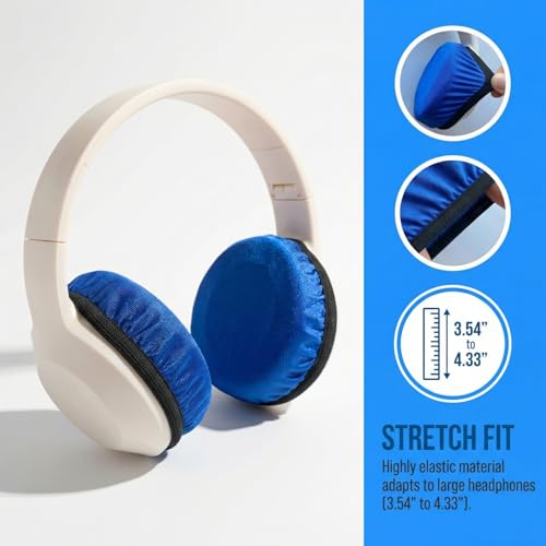 Stretchable Headphone Ear Pad Covers, 3 Pairs Washable Fabric, Universal Fit for Over the Ear Headphones, Noise Cancelling Headsets, Gaming, Workouts Protect from Sweat & Peeling (Blue, 3.54“-4.33”) - color: Blue