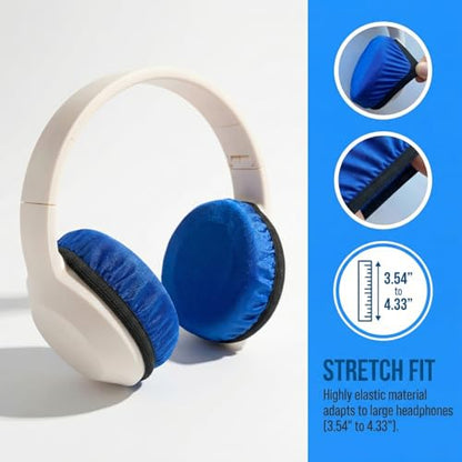 Stretchable Headphone Ear Pad Covers, 3 Pairs Washable Fabric, Universal Fit for Over the Ear Headphones, Noise Cancelling Headsets, Gaming, Workouts Protect from Sweat & Peeling (Blue, 3.54“-4.33”) - color: Blue