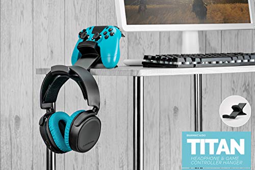 BRAINWAVZ The Titan - Desktop Gamepad Controller & Headphone Hanger Holder - Designed for Xbox ONE, PS4, PS3, Dualshock, Switch, PC, Steelseries, Steam & More, Reduce Clutter, Black - color: Titan - Controller & Headphone Mount