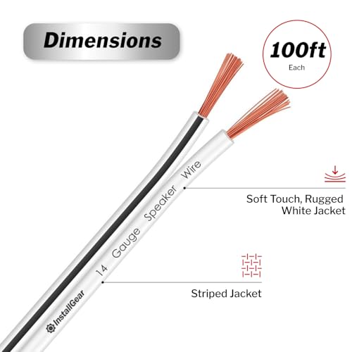 Speaker Cable - 14 Gauge AWG (100ft - White) - White Speakers Wire Cable - Speaker Wire for Outdoor, Automotive, and Marine
