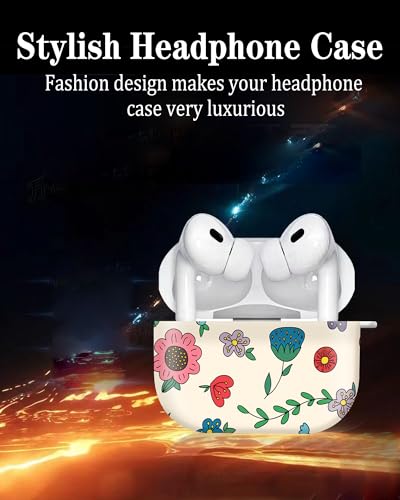 Cute Hard Case Compatible with AirPods Pro 2nd/1st Generation, Protective Cover with Golden Keychain, Fits 2023/2022/2019 Models, for Women, Girls, and Men(Cute Cartoon Flower - color: Cute Cartoon Flower