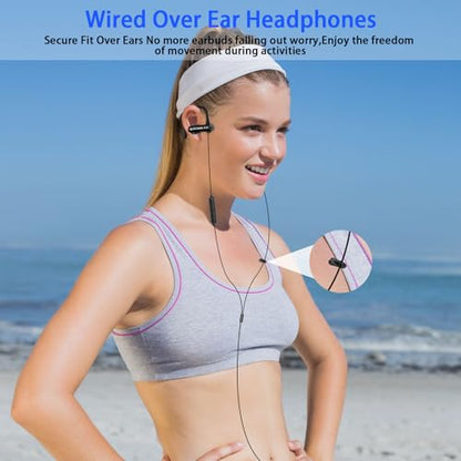 Wired Over Ear Earbuds with Microphone Ear Hooks,3.5mm Headphones | Sport Earphones for Laptop/iPad/iPod/3.5mm Plug Phone,Noise Cancelling Headset for Chromebook/Switch/Galaxy/MP3 Running - color: Black+Purple