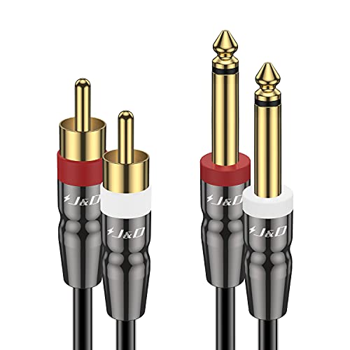 J&D Dual 1/4 inch TS to Dual RCA Cable, Heavy Duty 1/4 Male to RCA Male Adapter Stereo Audio Interconnect Quarter inch Cable, 1/4 to RCA Cable for Speaker, Mixer, Amplifier, TV, 15 Feet - size: 15 Feet
