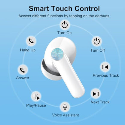 Wekily Wireless Earbuds, Bluetooth 5.3 Headphones LED Power Display, 2025 New Wireless Earphones, 4 ENC Noise Cancelling Mic, HiFi Stereo, 48H Playtime Mini Case IP7 Waterproof for Work & Play - color: Ivory white
