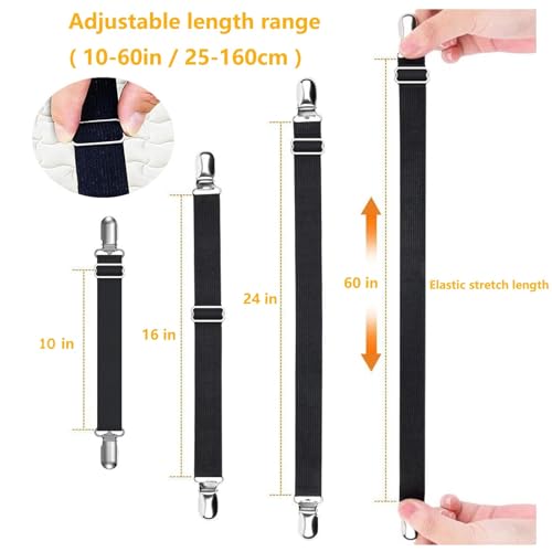 Yoovat Couch Cushion Covers Holder Straps Sofa Couch Covers Sofa Slipcover Holder Clips 10 to 60in(25-160cm) Adjustable Elastic Straps for Sofa Covers Cushion (8 Pcs Black) - color: 8 Pcs Black