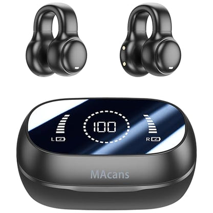 Wireless Earbuds Open Ear Clip Headphones Air Conduction Earbuds LED Power Display Earphones Sport Bluetooth 5.3 Headphones (Black) - color: Black
