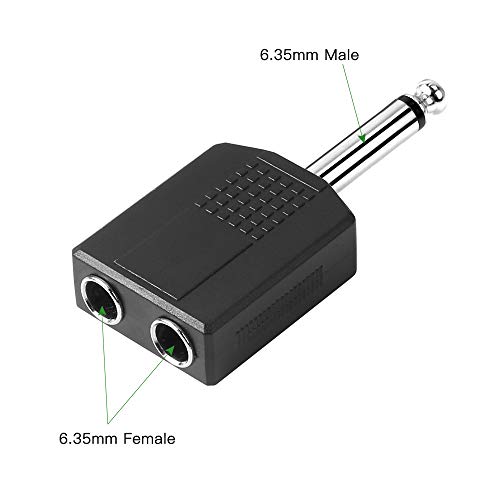 Jelanry 1/4" 6.35mm Stereo Male to Dual 1/4" 6.35mm Female Splitter Adapter | Dual 6.5mm Jack Adapter Audio Y Cable Splitter for Guitar, Headphone, Microphone, Amplifier TAA Compliant - Black