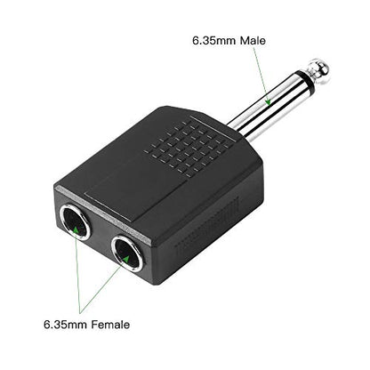 Jelanry 1/4" 6.35mm Stereo Male to Dual 1/4" 6.35mm Female Splitter Adapter | Dual 6.5mm Jack Adapter Audio Y Cable Splitter for Guitar, Headphone, Microphone, Amplifier TAA Compliant - Black