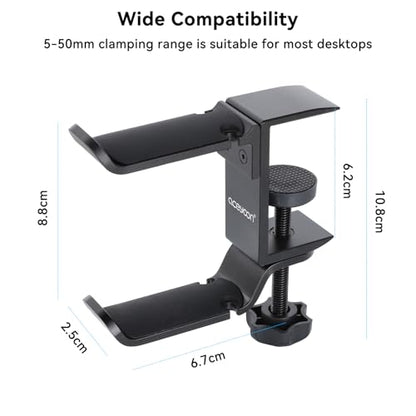 aceyoon Under Desk Headphone Hanger, 360 Degree Swivel Dual Stand, Aluminum Alloy Headset Stand for Desk,Headphone Hook for Gaming Headset,Bag, Black