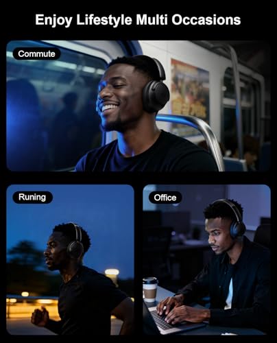 Hybrid Active Noise Cancelling Headphones, Over-Ear Bluetooth Headphone with Hi-Res Audio, 90H Playtime, Deep Bass, Transparency Mode, Foldable Comfort Cups, Graduation Gifts for Travel Office - Black